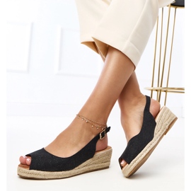 Sandali neri Espadrilles sul cuneo Nevarek nero 2