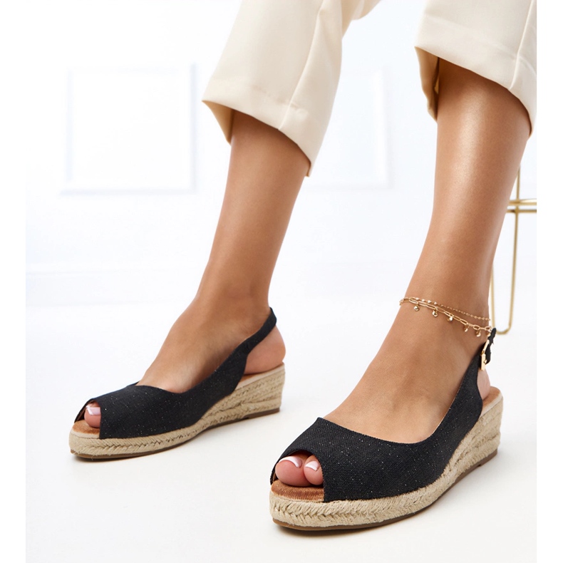 Sandali neri Espadrilles sul cuneo Nevarek nero 1