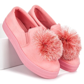 Vices Slipons in camoscio con nappina rosa 2