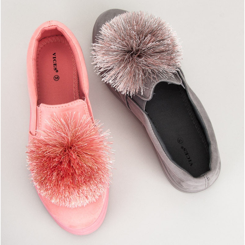 Vices Slipons in camoscio con nappina rosa 1