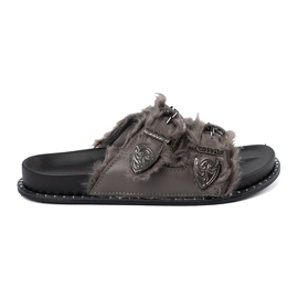 Shelvt Infradito grigi con pelliccia e borchie grigio 1