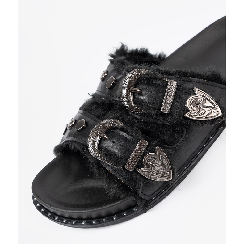 Shelvt Pantofole con pelliccia e fibbie nero 1