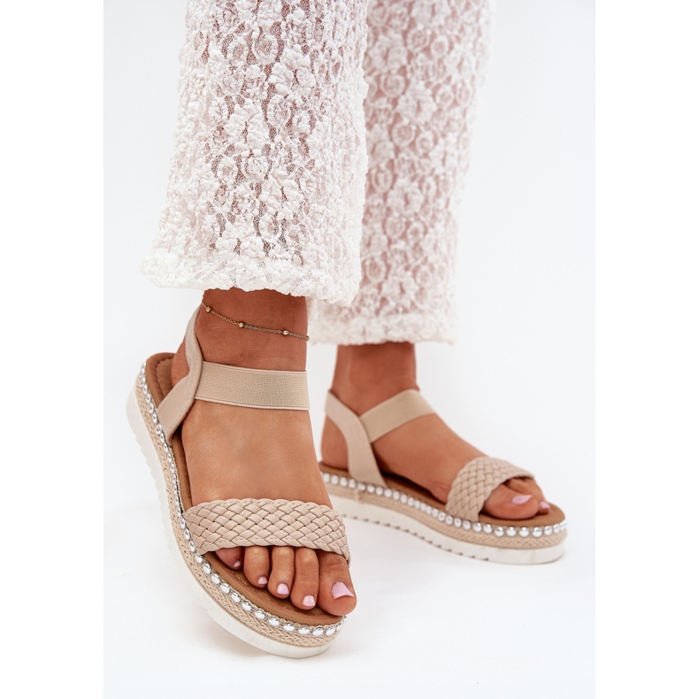 Boto Sandali femminili con treccia sulla piattaforma decorata beige velara 2