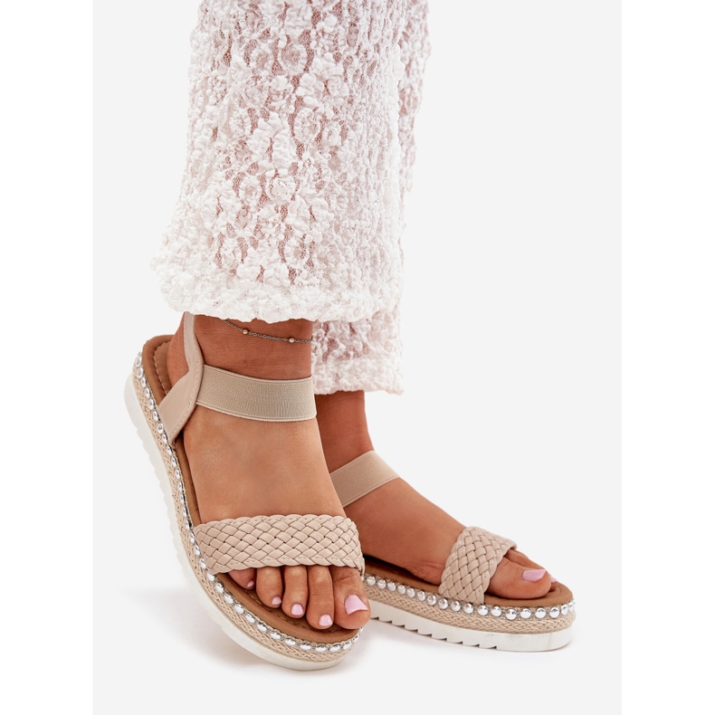 Boto Sandali femminili con treccia sulla piattaforma decorata beige velara 1