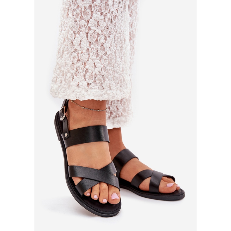 Boto Sandali da donna piatta con eco in pelle nera Calira nero 1