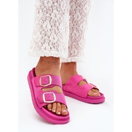 Boto Infradito da donna sulla piattaforma con fibbie dorate fucsia vena rosa 2