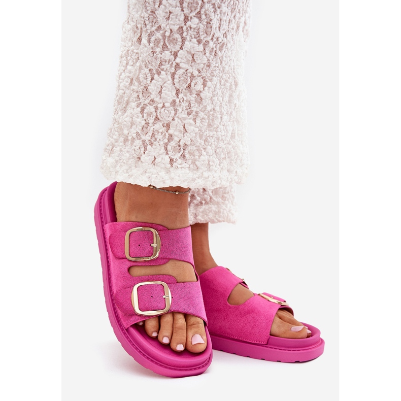 Boto Infradito da donna sulla piattaforma con fibbie dorate fucsia vena rosa 1