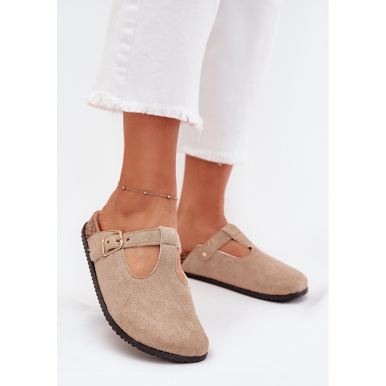 Boto Pantofole di zoccoli femminili con un morsetto dorato beige lirina 2