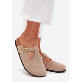 Boto Pantofole di zoccoli femminili con un morsetto dorato beige lirina 1