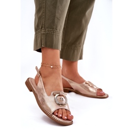 Eleganti sandali femminili con decorazione a tacco piatto S.Barski Kv51-003 Oro rosa d'oro 2