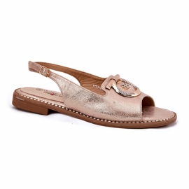 Eleganti sandali femminili con decorazione a tacco piatto S.Barski Kv51-003 Oro rosa d'oro 3