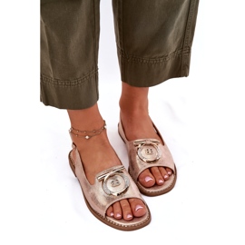 Eleganti sandali femminili con decorazione a tacco piatto S.Barski Kv51-003 Oro rosa d'oro 4