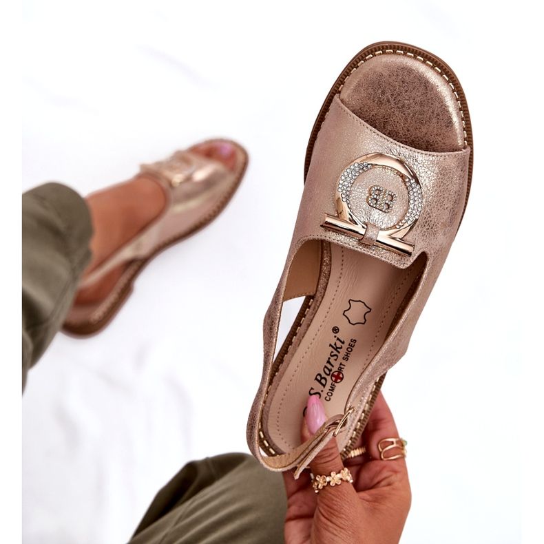 Eleganti sandali femminili con decorazione a tacco piatto S.Barski Kv51-003 Oro rosa d'oro 5