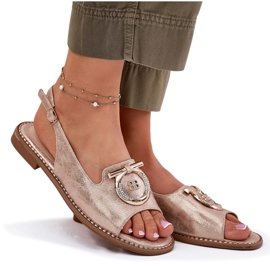 Eleganti sandali femminili con decorazione a tacco piatto S.Barski Kv51-003 Oro rosa d'oro 6