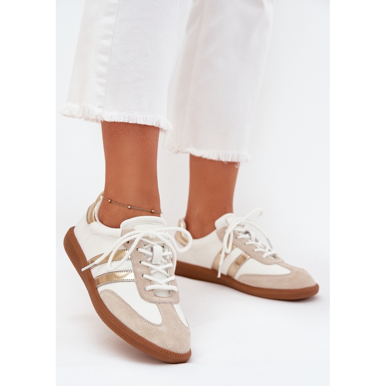 Boto Sneaker bianche e dorate da donna in pelle bassa Ismina bianca 2