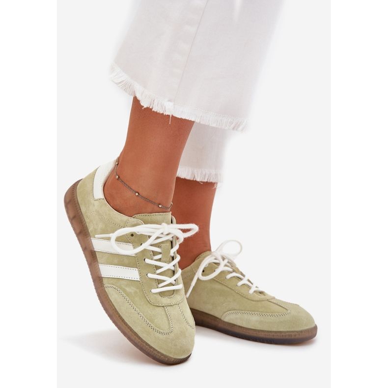 Boto Sneakers in pelle bassa Ismina da donna verde 1