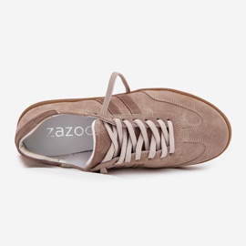 Zazoo N1068 Sneaker scure da donna in pelle scamosciata beige 2