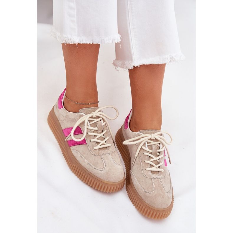 Boto Sneaker in pelle scamosciata femminile sulla piattaforma Cavira beige rosa 2