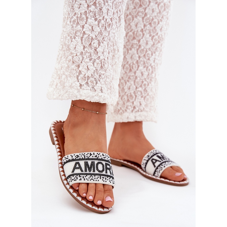 Boto Flip da donna a ruote piatte con Avelina Aveina Decoration bianco 2