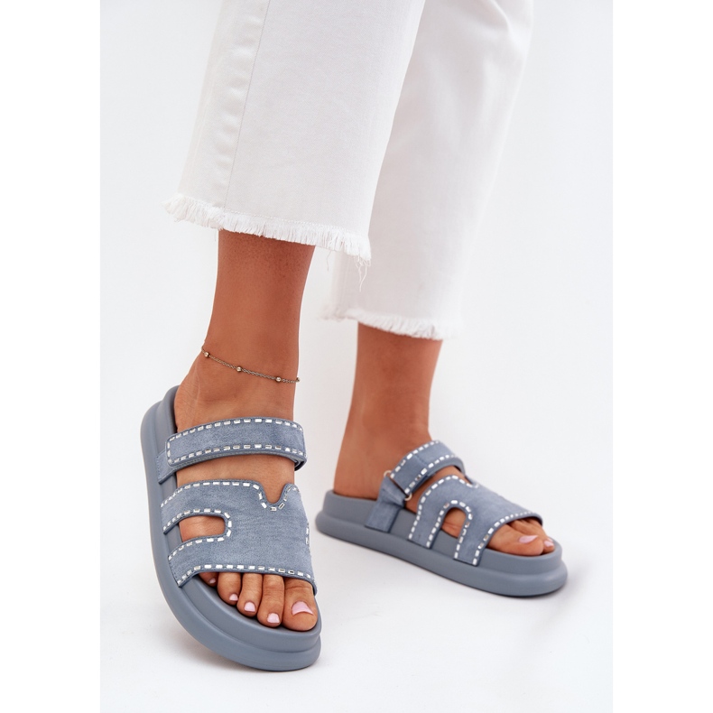 Boto Infradito da donna con decorazione sulla piattaforma blu Delyna 2
