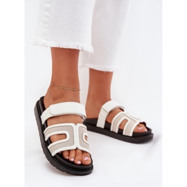 Boto Infradito da donna sulla piattaforma con velcro kovira bianca 2