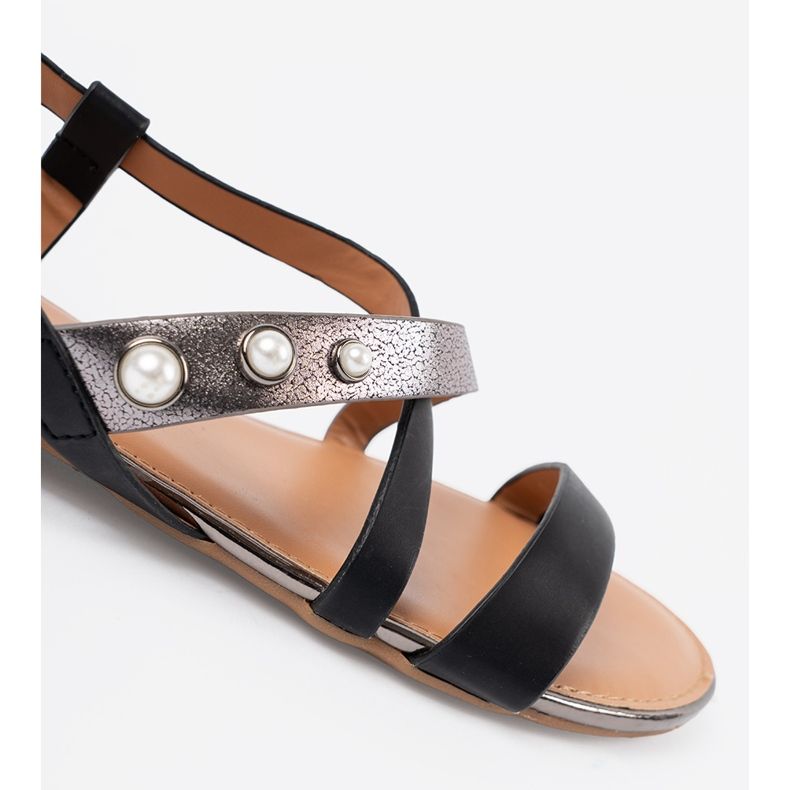 Shelvt Sandali neri con inserti in argento nero 1