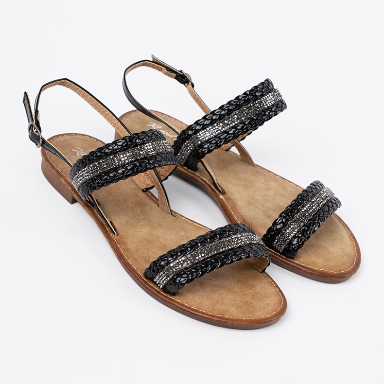 Shelvt Sandali piatti neri con decorazioni nero 1