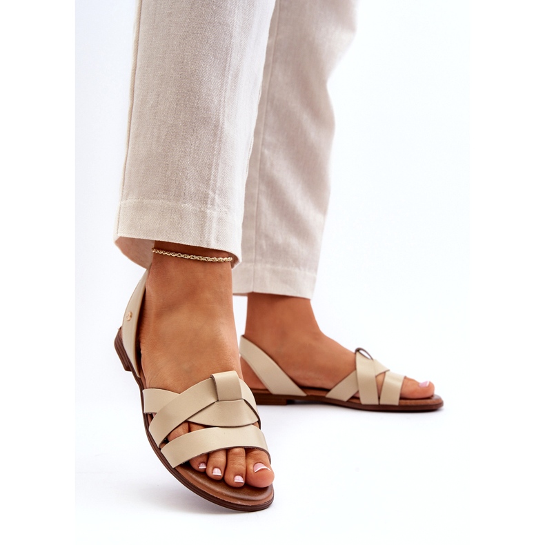 Zazoo 40185 comodi sandali slip-on in pelle, beige 1