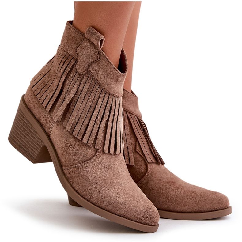 Stivali marroni eco-elendiani femminili con frange S.Barski Hy42-127 beige 6