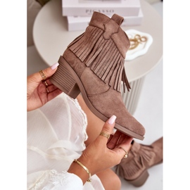 Stivali marroni eco-elendiani femminili con frange S.Barski Hy42-127 beige 1