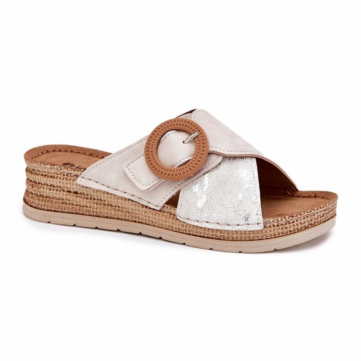 Zeppe femminili con un morsetto decorativo inblu rv000012 beige 3