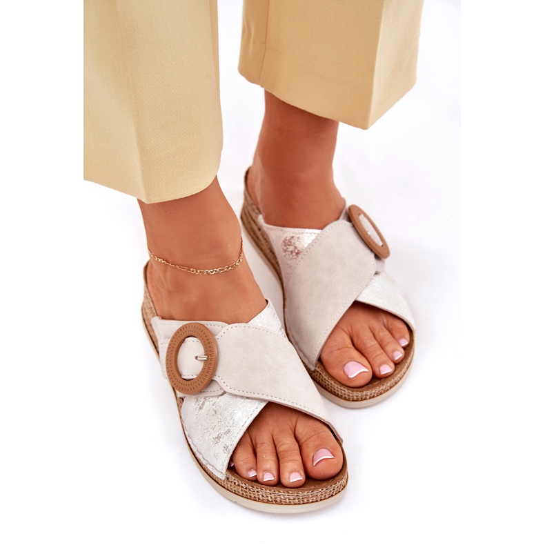Zeppe femminili con un morsetto decorativo inblu rv000012 beige 4