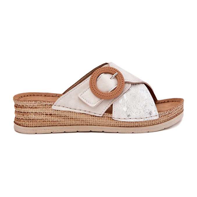 Zeppe femminili con un morsetto decorativo inblu rv000012 beige 5