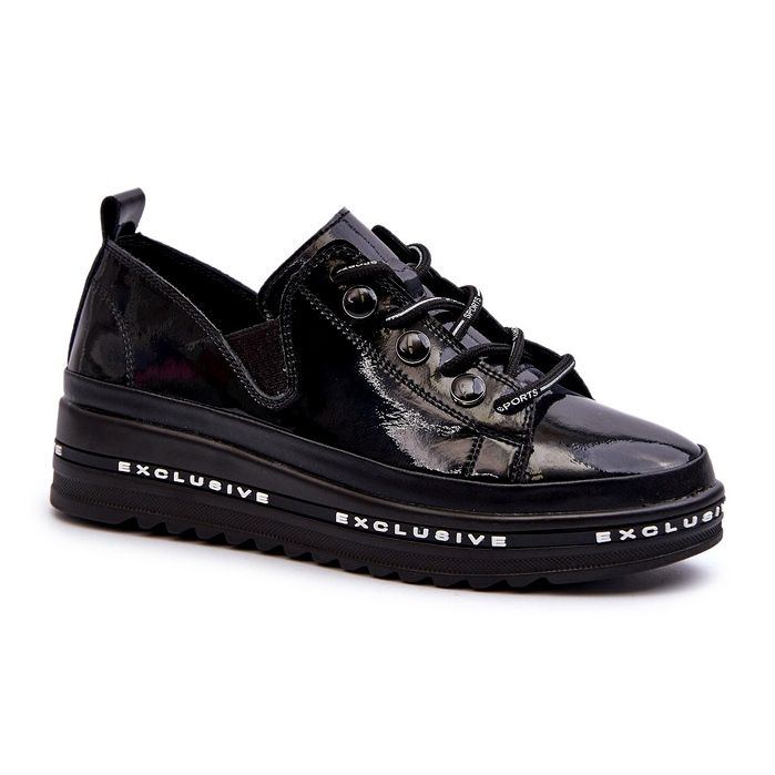 S.Barski Pizzo -up scarpe da donna sulla piattaforma di naturale in pelle S. Barski LR620 Black nero 1