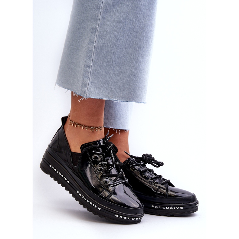 S.Barski Pizzo -up scarpe da donna sulla piattaforma di naturale in pelle S. Barski LR620 Black nero 2