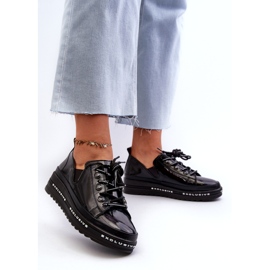 S.Barski Pizzo -up scarpe da donna sulla piattaforma di naturale in pelle S. Barski LR620 Black nero 3
