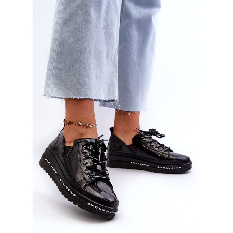 S.Barski Pizzo -up scarpe da donna sulla piattaforma di naturale in pelle S. Barski LR620 Black nero 3