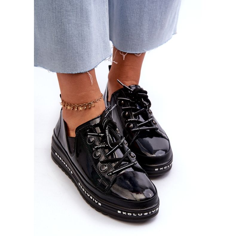 S.Barski Pizzo -up scarpe da donna sulla piattaforma di naturale in pelle S. Barski LR620 Black nero 4