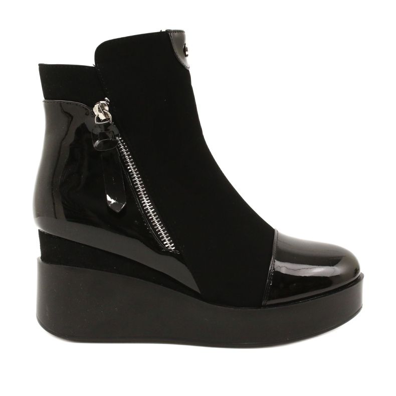 Stivali in pelle scamosciata da donna su una piattaforma a cuneo/spessa H2180 nero 1