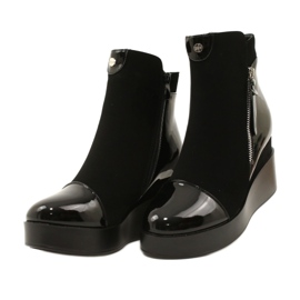 Stivali in pelle scamosciata da donna su una piattaforma a cuneo/spessa H2180 nero 4