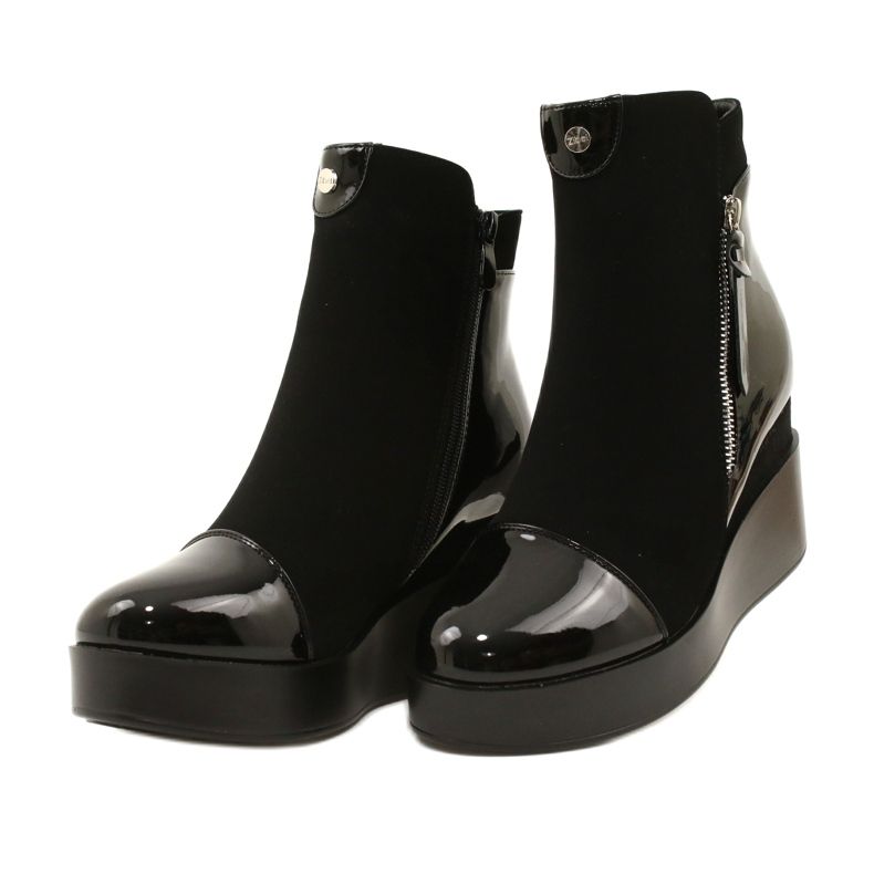 Stivali in pelle scamosciata da donna su una piattaforma a cuneo/spessa H2180 nero 4