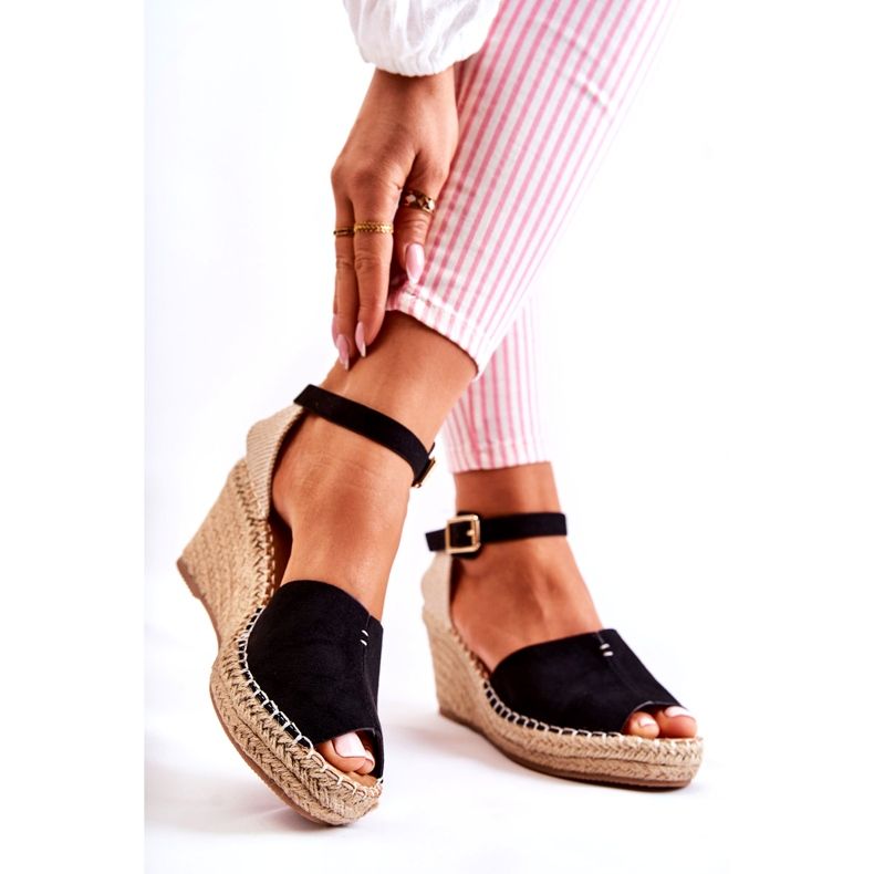 Comodi sandali da donna con zeppa nera Dellia nero 1