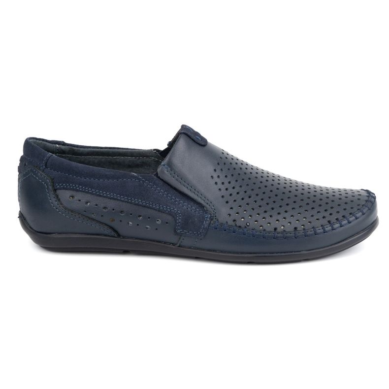 Olivier Mocassini da uomo in pelle traforata 0525, colore blu navy 1