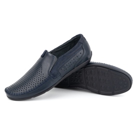 Olivier Mocassini da uomo in pelle traforata 0525, colore blu navy 3