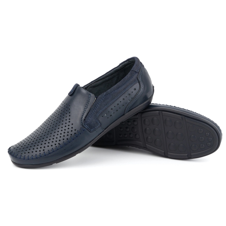 Olivier Mocassini da uomo in pelle traforata 0525, colore blu navy 3