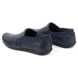 Olivier Mocassini da uomo in pelle traforata 0525, colore blu navy 4