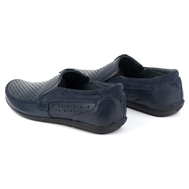 Olivier Mocassini da uomo in pelle traforata 0525, colore blu navy 4