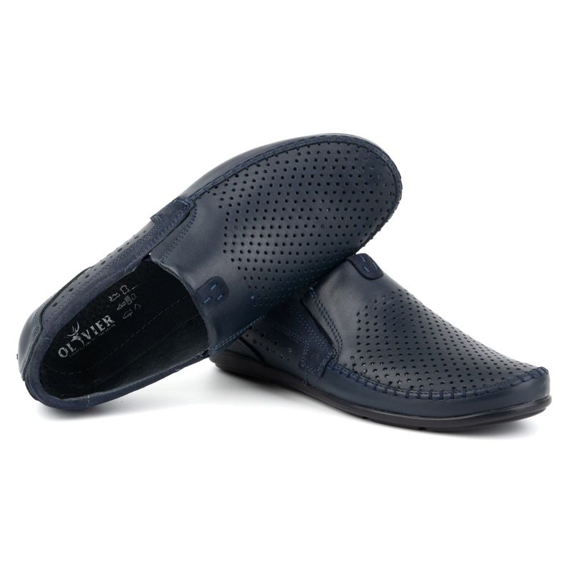 Olivier Mocassini da uomo in pelle traforata 0525, colore blu navy 5