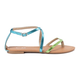 Shelvt Sandali piatti con strisce blu verde 2