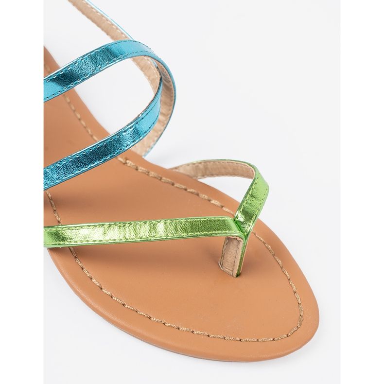 Shelvt Sandali piatti con strisce blu verde 1